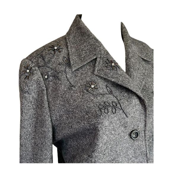 NEW Tyler Boe Wool Skirt Blazer Suit Grey Black Lace Silk Button Zip Women 12/10 - Picture 4 of 15